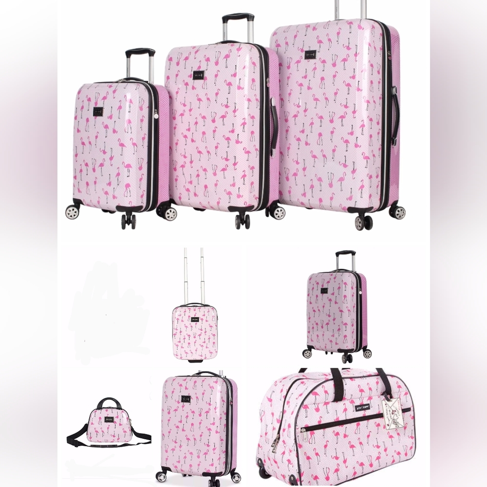 New Betsey Johnson Flamingo Strut Luggage Set